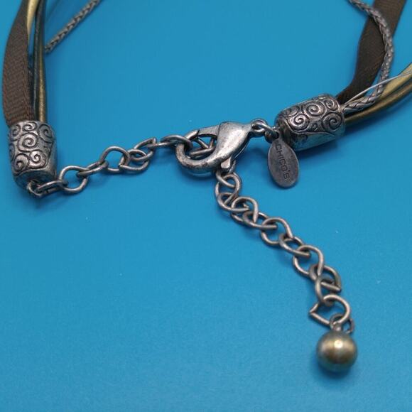 Chico's Beaded Necklace, Gemstones Shell, 6 Strands, Iridescent Metal, 19 Inches - Picture 7 of 10